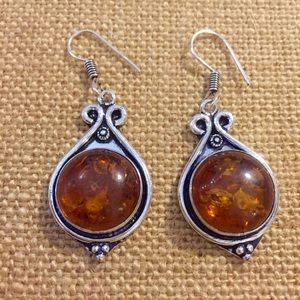 NWT Vintage sty Handmade Amber Earrings 925 Silver